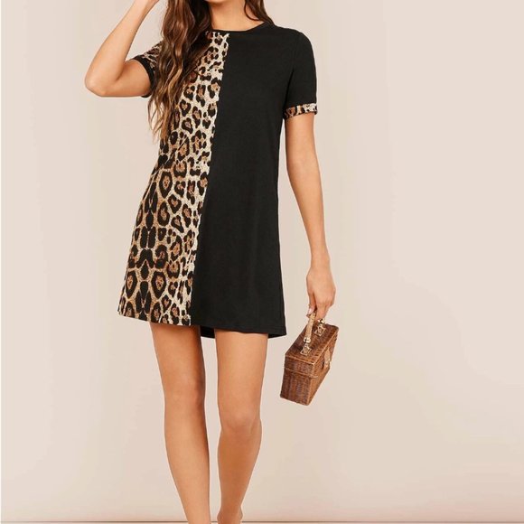 Two Tone Tee Leopard Dress - Picture 2 of 6